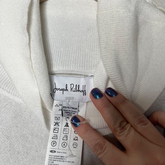 Joseph Ribkoff Womens Colorblock White Gray Knit Cowl Neck Poncho Sweater XS - Picture 9 of 11